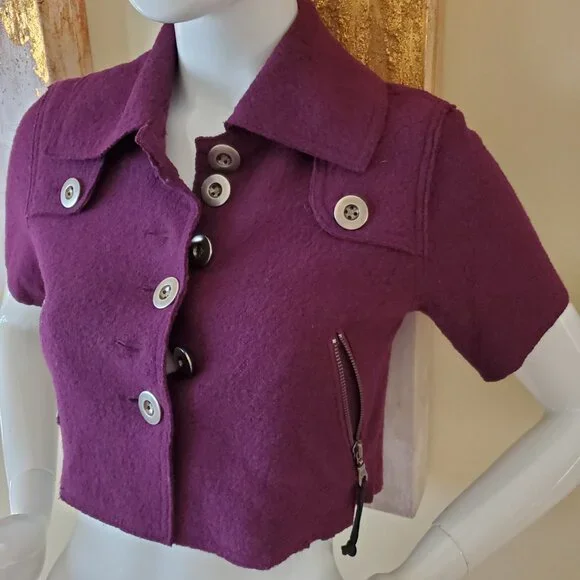 Millard Fillmore Purple Wool Blended Cropped Retro Jacket SZ S - Picture 6 of 8